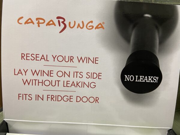 Introducing CapaBunga: a wine resealing solution that prevents leaks, allowing you to store your wine on its side and neatly fit it in your fridge door.