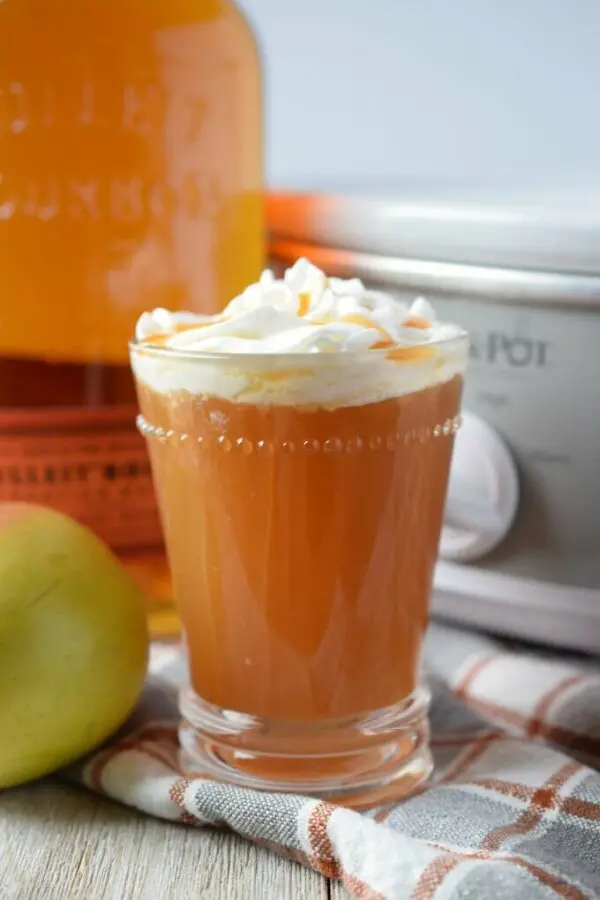A glass of apple cider with whipped cream on top.