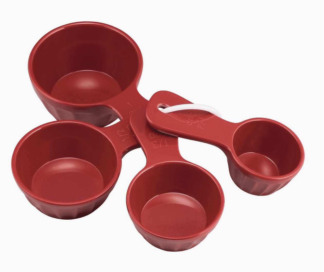 A red measuring cup set with spoons.