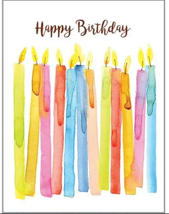 A birthday card with candles in the middle of it