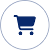 A blue shopping cart icon in the middle of a white circle.