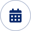 A blue and white icon of a calendar.