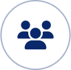 A blue icon of people in a circle.