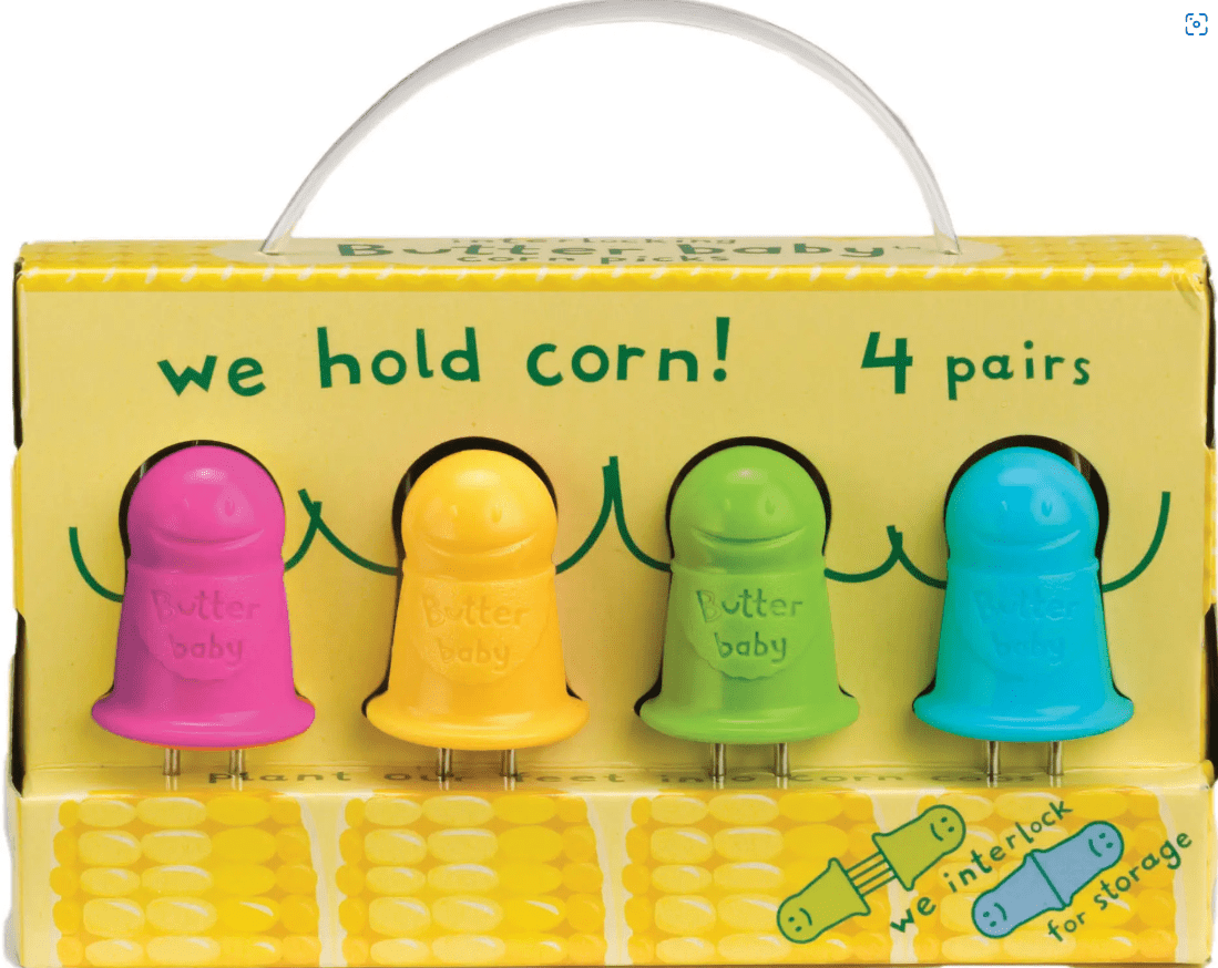 Colorful corn holders in a boxed set.
