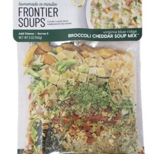 Package of Anderson House Frontier Soups, Virginia Blue Ridge Broccoli Cheddar Soup Mix, showing dried ingredients.