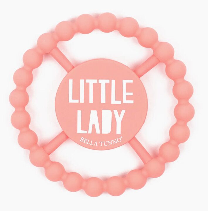 Pink teething ring with "Little Lady" text in the center.