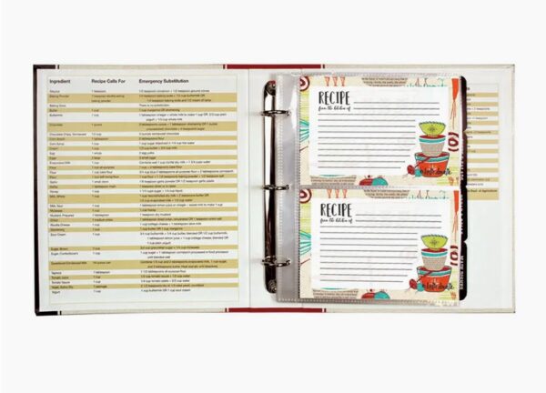 Made With Love Recipe Binder featuring printed inserts and decorative recipe cards.